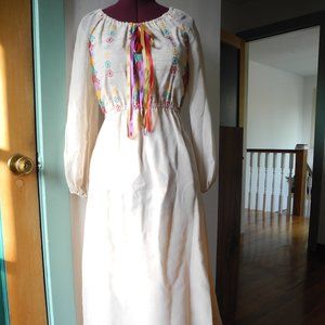 70s Designer Rainbow Peasant Festival Dress Sheer